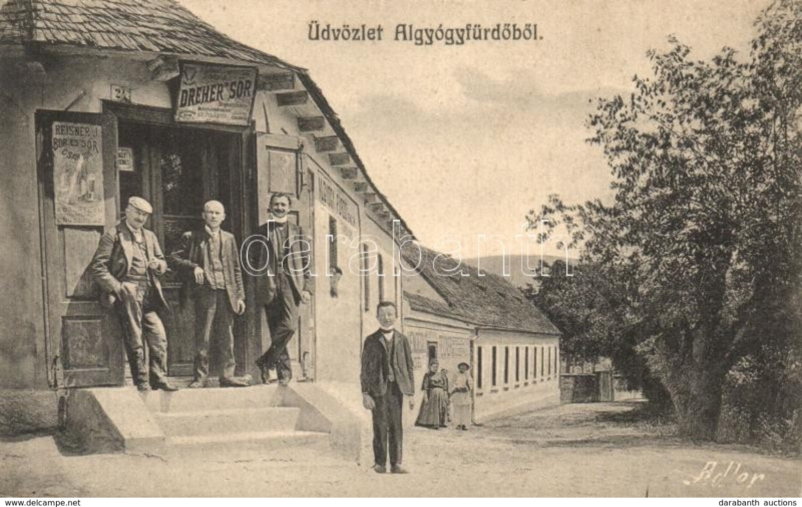 T2/T3 1914 Algyógyfürd?, Geoagiu; Utcakép, Reisner J. Vendégl?je, Bor és Sör Csarnoka. Adler Fényirda 1908. / Street Vie - Unclassified