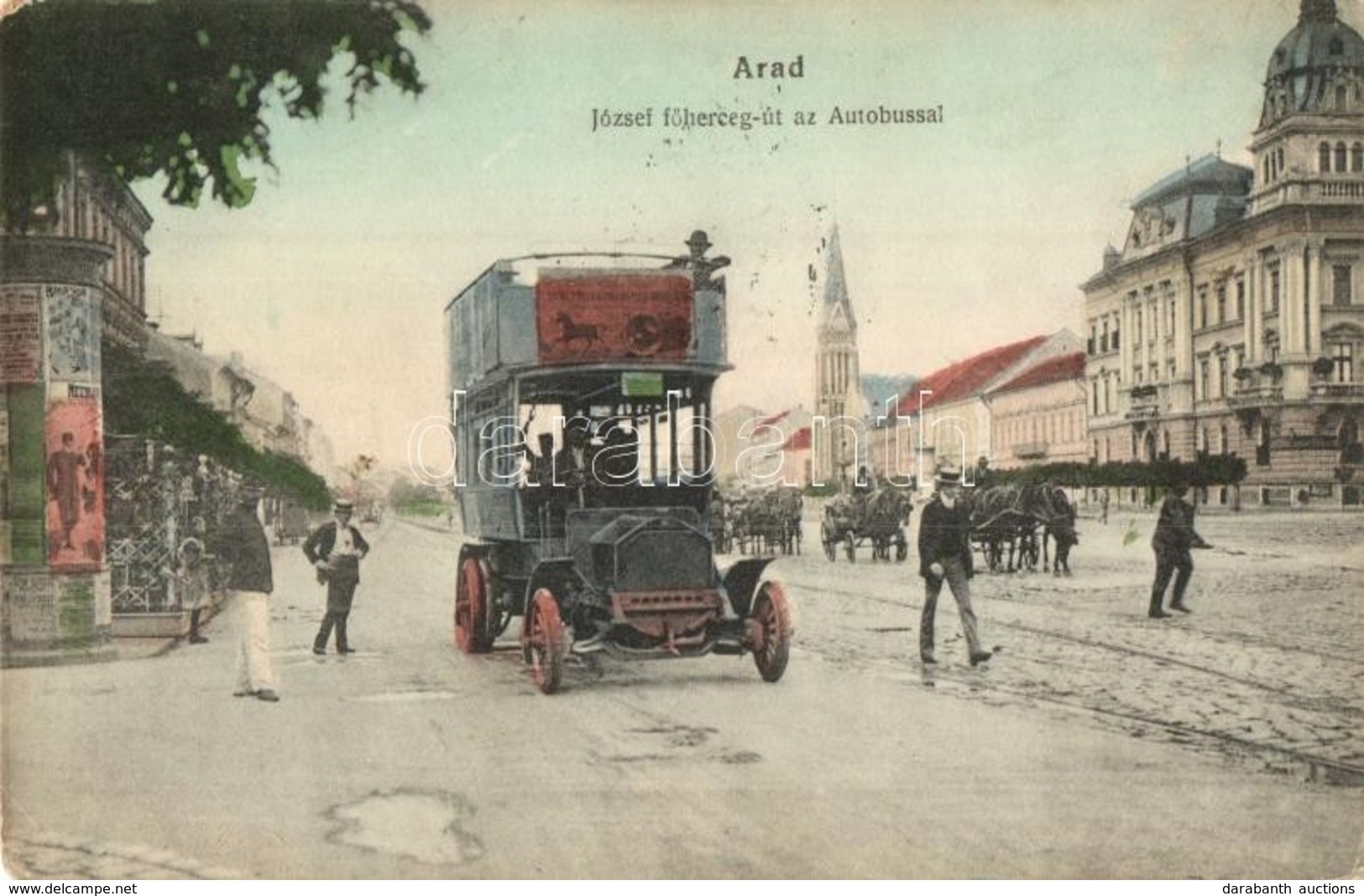 T2/T3 Arad, József F?herceg út Autóbusszal és Hirdet?ooszloppal. Bloch H. Kiadása / Street View With Autobus And Adverti - Non Classificati