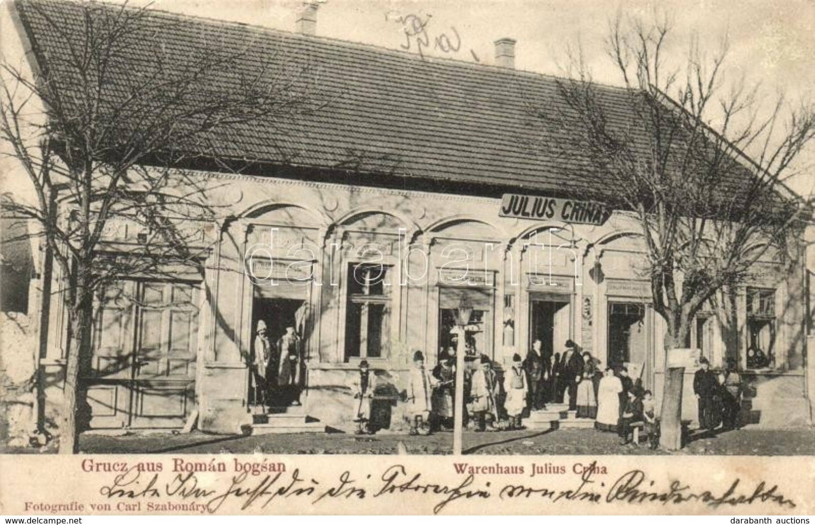 T2 1907 Boksánbánya, Románbogsán, Bocsa; Julius Crina üzlete. Fényképezte Carl Szabonáry / Warenhaus / Shop - Unclassified