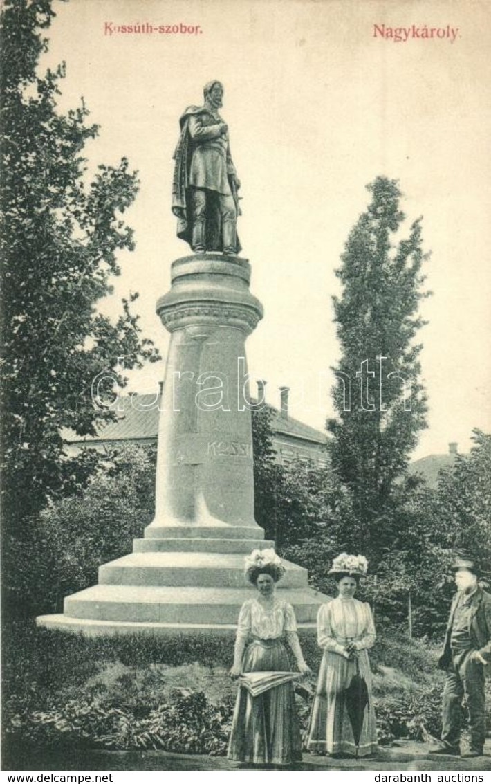 T2 1911 Nagykároly, Carei, Grosskarol; Kossuth Szobor Eserny?s Hölgyekkel. Grünfeld Samu Kiadása / Statue With Ladies Ho - Unclassified