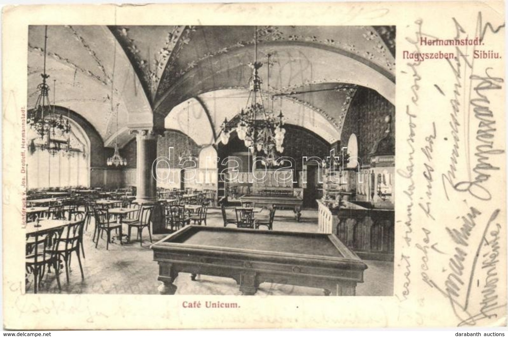 T2/T3 1906 Nagyszeben, Hermannstadt, Sibiu; Unicum Kávéház Biliárd Asztalokkal. Jos. Drotleff / Cafe Interior With Billi - Unclassified