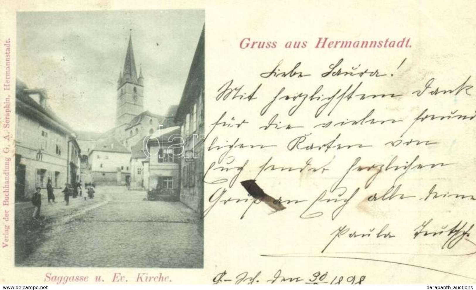 T2/T3 1898 Nagyszeben, Hermannstadt, Sibiu; Utcakép Evangélikus Templommal / Saggasse / Street View With Church (EK) - Unclassified