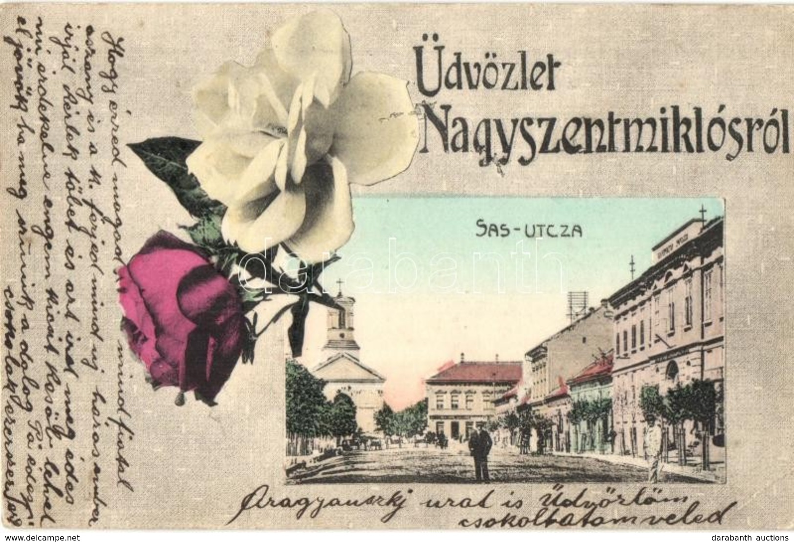 T2/T3 Nagyszentmiklós, Sannicolau Mare; Sas Utca. Rózsás Keret / Street View. Art Nouveau Rose Frame (EK) - Unclassified