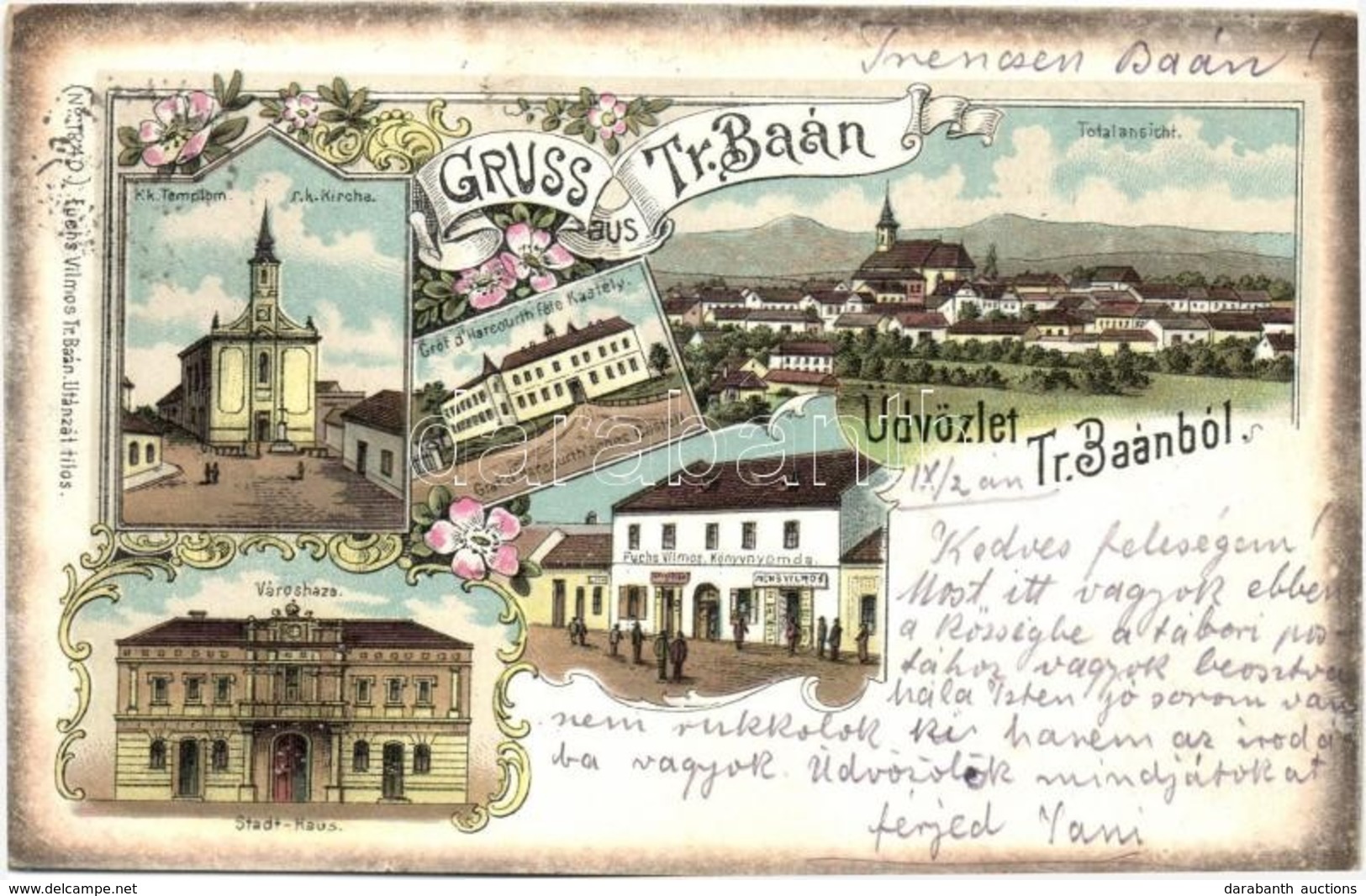 T2/T3 1900 Bán, Trencsénbán, Bánovce Nad Bebravou; Római Katolikus Templom, Városháza, Gróf D'Hareourth Féle Kastély, Fu - Non Classificati