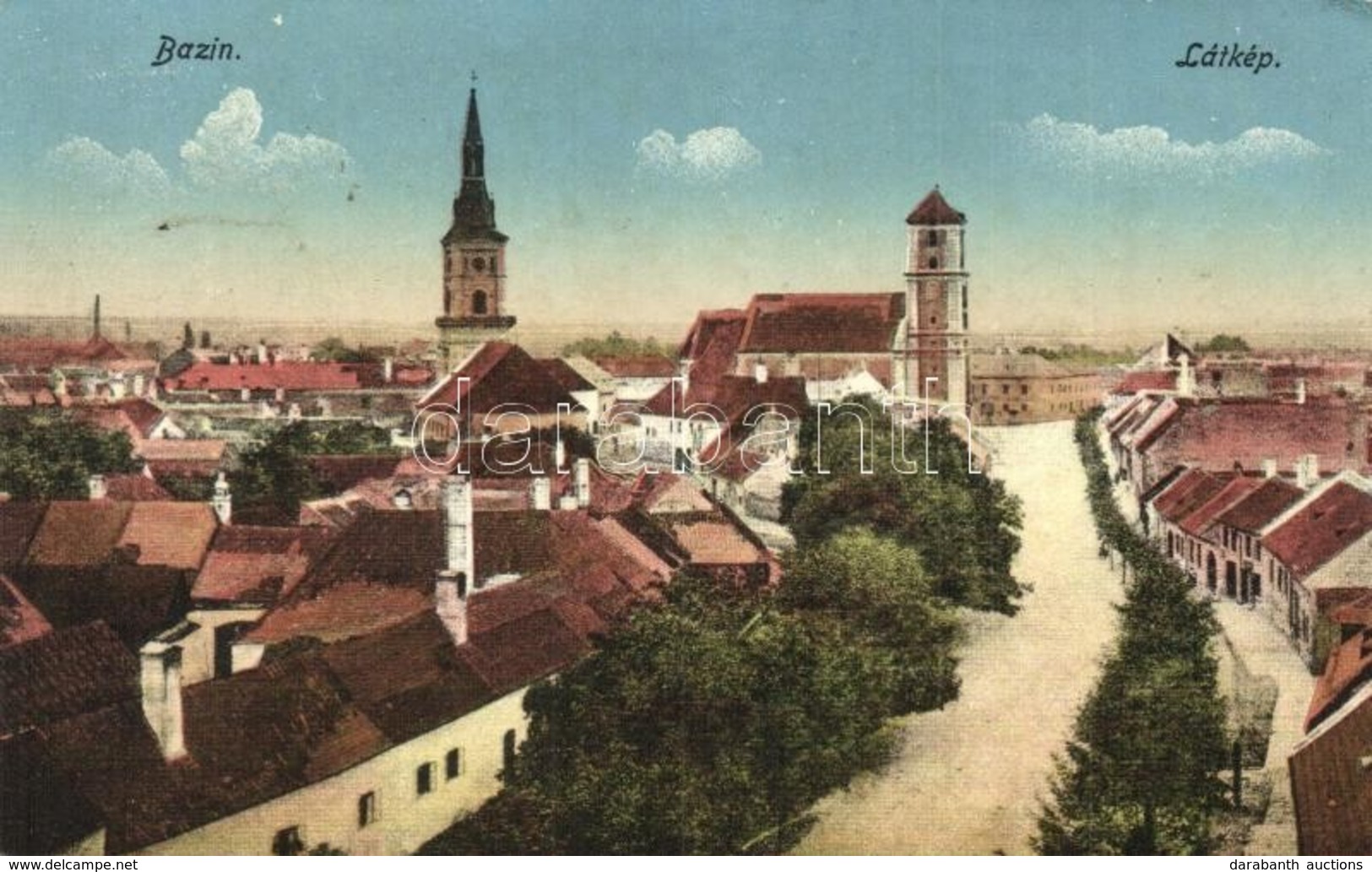 T2/T3 1917 Bazin, Bösing, Bözing, Pezinok; Látkép Templomokkal és F? úttal / Main Street With Churches  (Rb) - Non Classificati