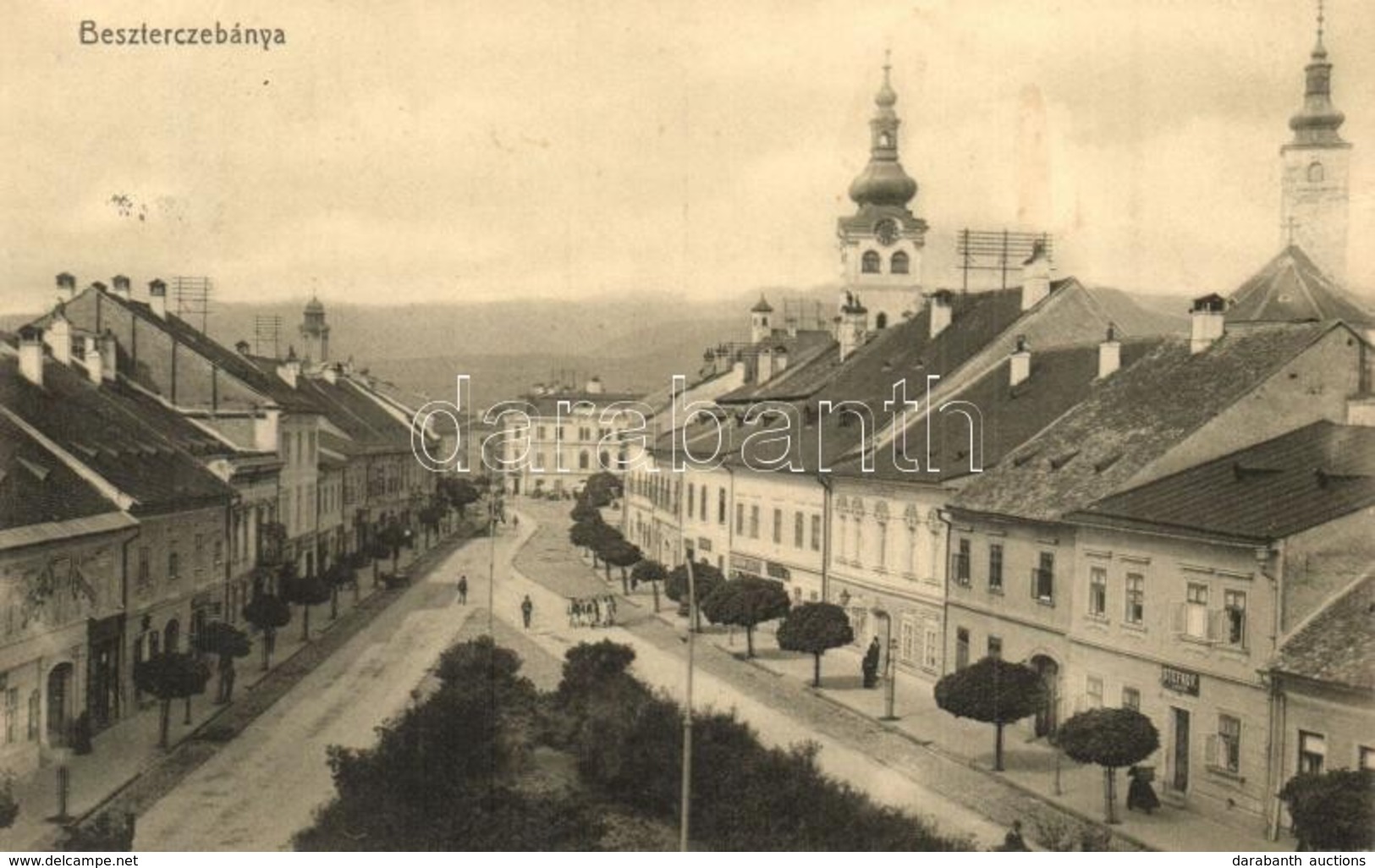T2 1913 Besztercebánya, Banská Bystrica; F? Utca, Templomok, Stefko F. üzlete / Main Street With Churches And Shops - Non Classificati