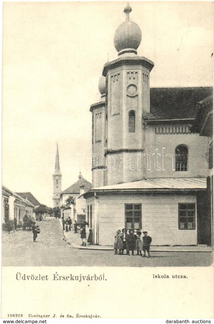 ** T1 Érsekújvár, Nové Zámky; Iskola Utca és Zsinagóga. Conlegner J. és Fia / Street View With Synagogue - Unclassified