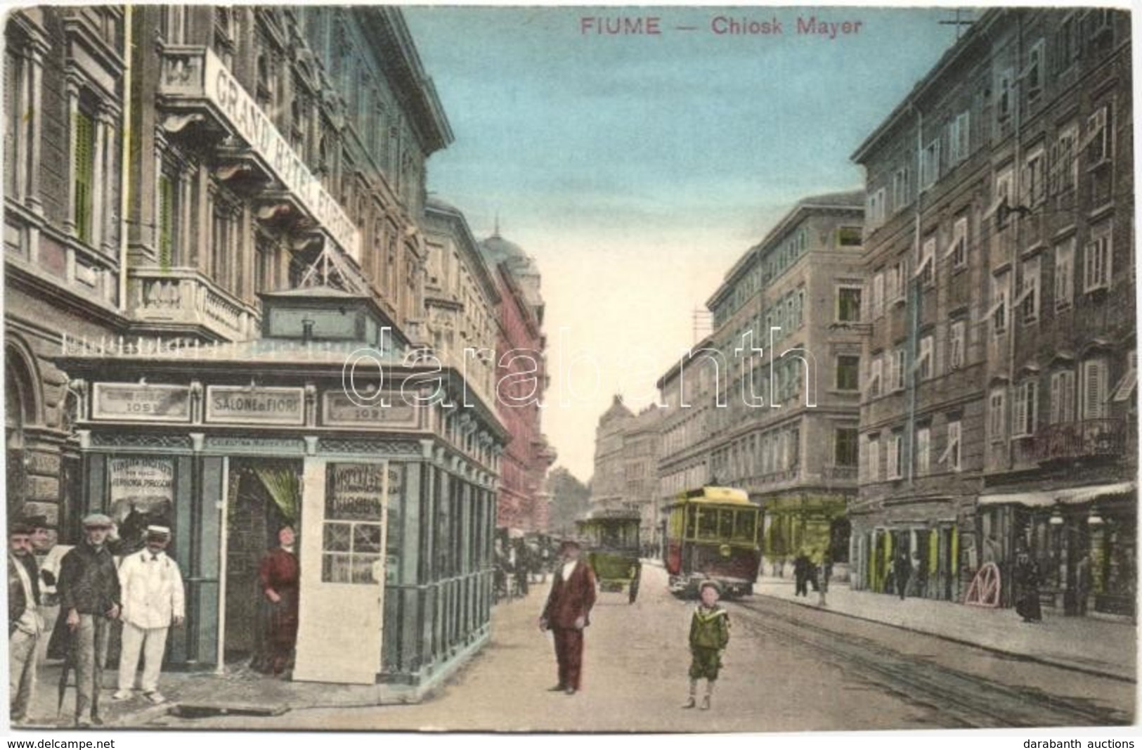 ** T2 Fiume, Chiosk Mayer, Grand Hotel Europe, Chariot Of Hotel Quarnero, Tram. W.L. Bp. 3875-1910. - Unclassified