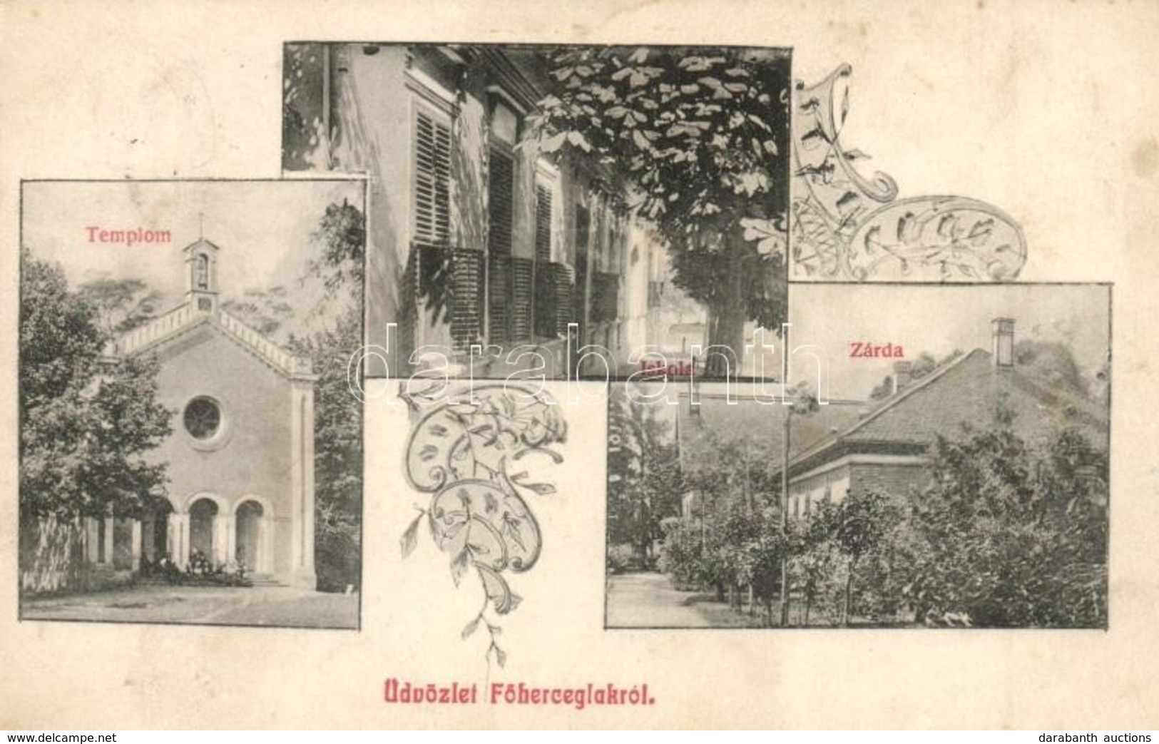 * T2/T3 1911 F?herceglak, Knezevo; Iskola, Zárda, Templom / Schoo, Church, Nunnery. Art Nouveau  (fl) - Non Classificati