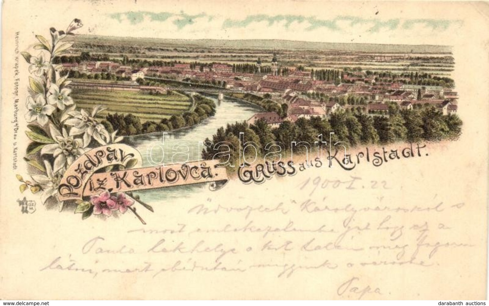 T2/T3 1900 Károlyváros, Karlovac, Carlostadio, Karlstadt; Heinrich Krapek's Art Nouveau, Floral Litho (EK) - Non Classificati