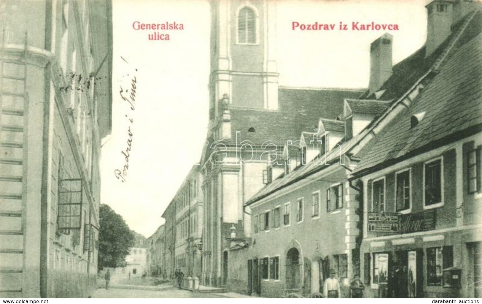 T2 1910 Károlyváros, Karlovac, Carlostadio; F? Utca, Templom, üzlet. W.L. 520. / Generalska Ulica / Street View, Church, - Non Classificati