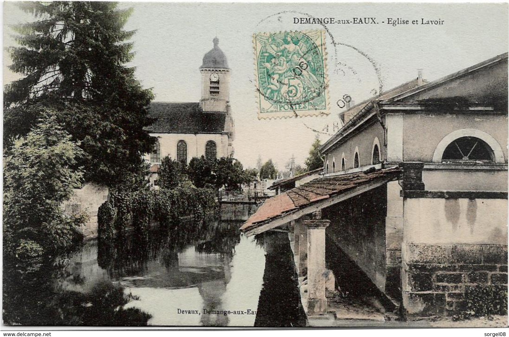 55 DEMANGE AUX EAUX  Eglise Et Lavoir  Colorisé - Autres & Non Classés