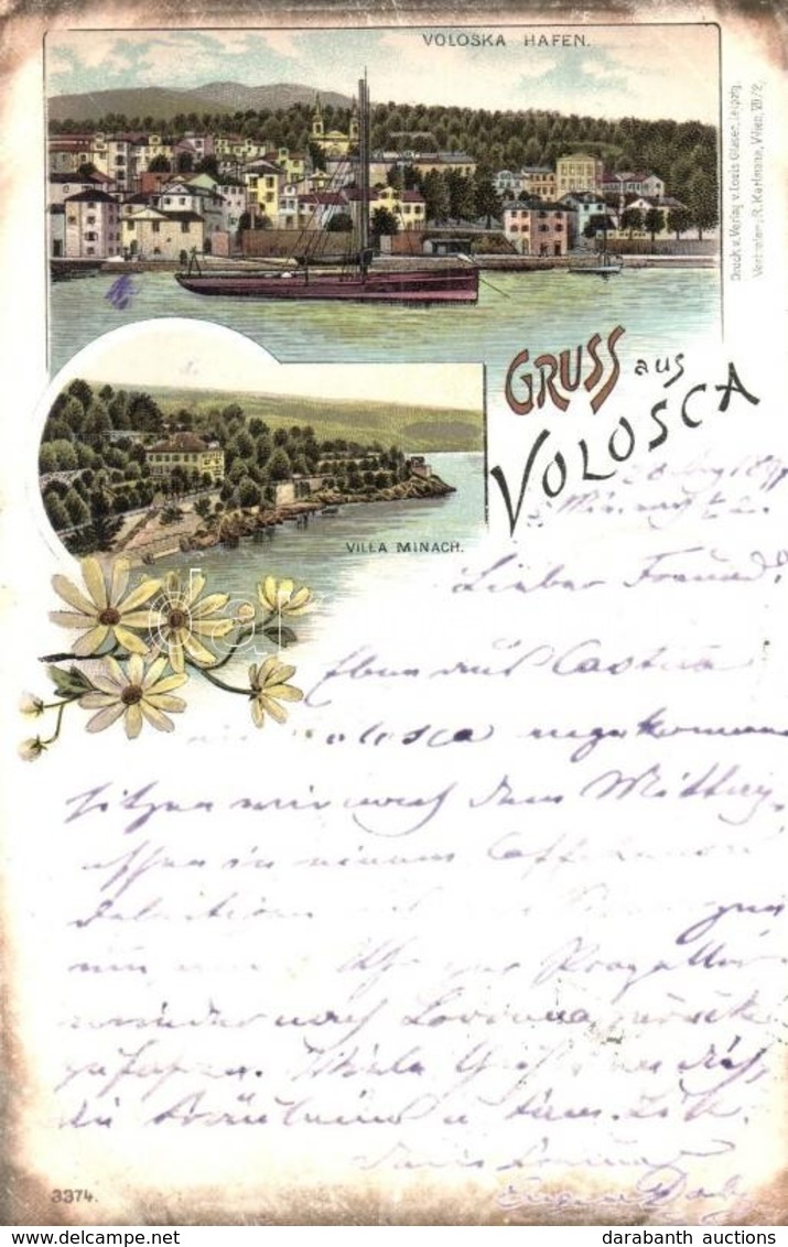 T2/T3 1897 (Vorläufer!) Volosko, Volosca; Hafen, Villa Minach / Port, Villa. Louis Glaser Floral, Litho (EK) - Non Classificati