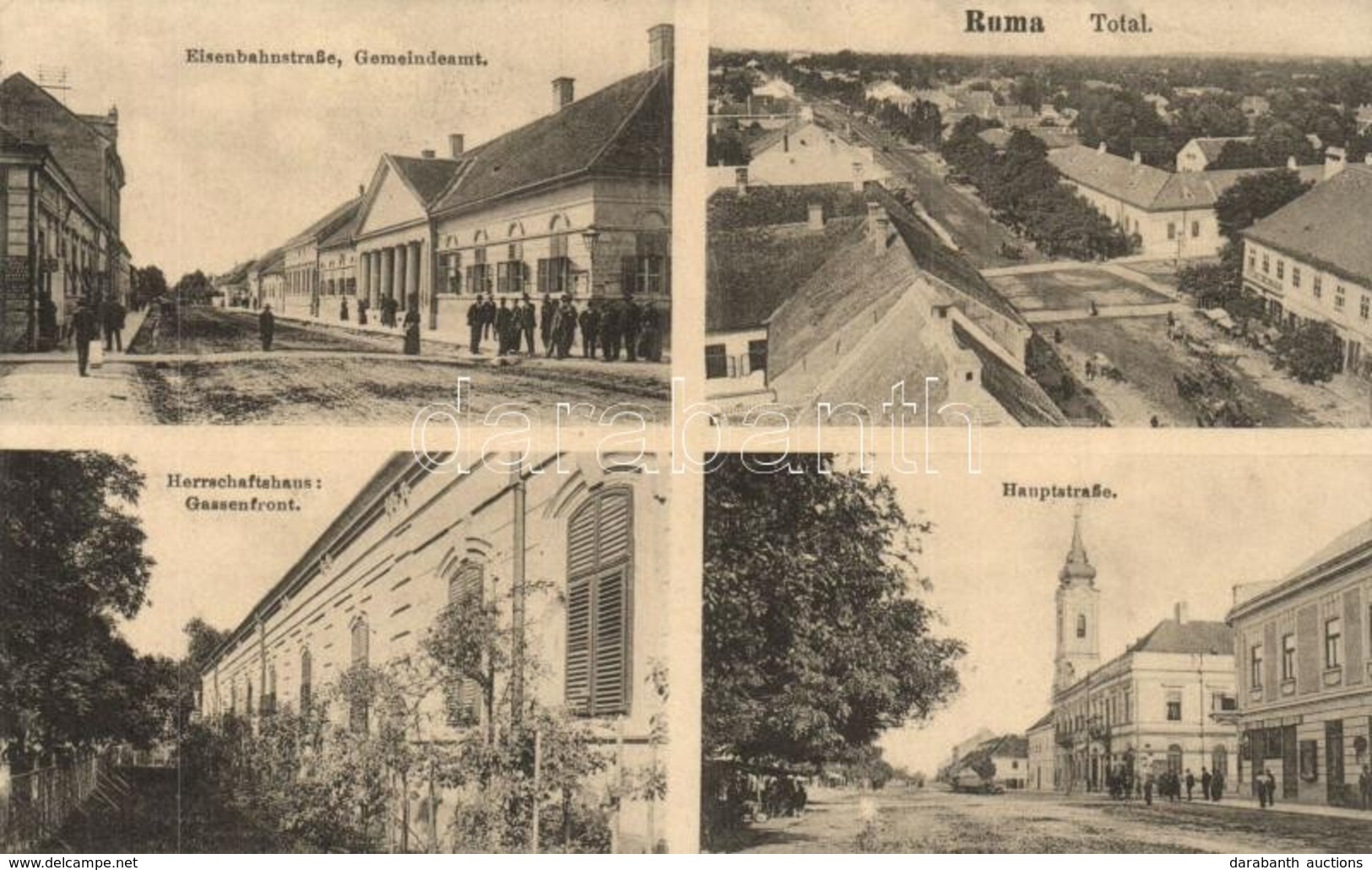 ** T1/T2 Árpatarló, Ruma; Vasút Utca, Városháza, F? Utca, Kúria, üzlet / Eisenbahnstrasse, Gemeindeamt, Hauptstrasse, He - Non Classificati