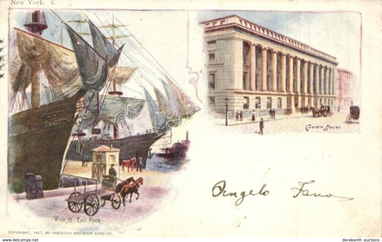 T2/T3 1898 New York, Custom House, Pier 13 East River. American Souvenir Card Co. 1897. - Unclassified