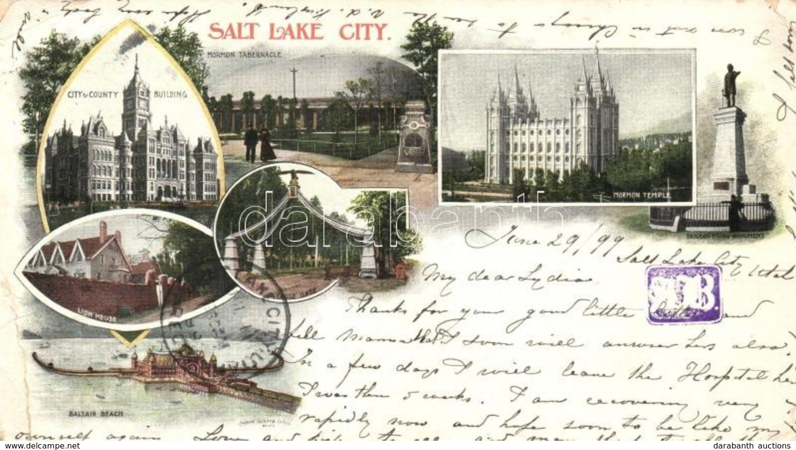 T3 1899 Salt Lake City (Utah), Mormon Tabernacle And Temple, City And County Building, Lion House, Saltair Beach, Eagle  - Non Classificati