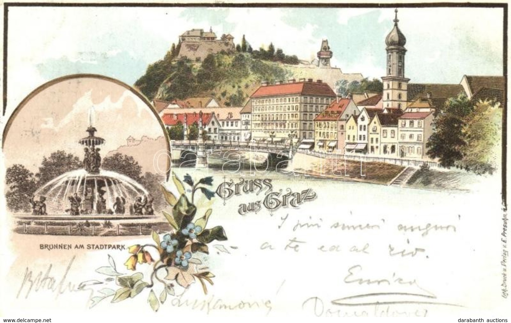 T2 1898 Graz, Brunnen Am Stadtpark / Fountain. E. Presuhn Floral, Litho - Non Classificati