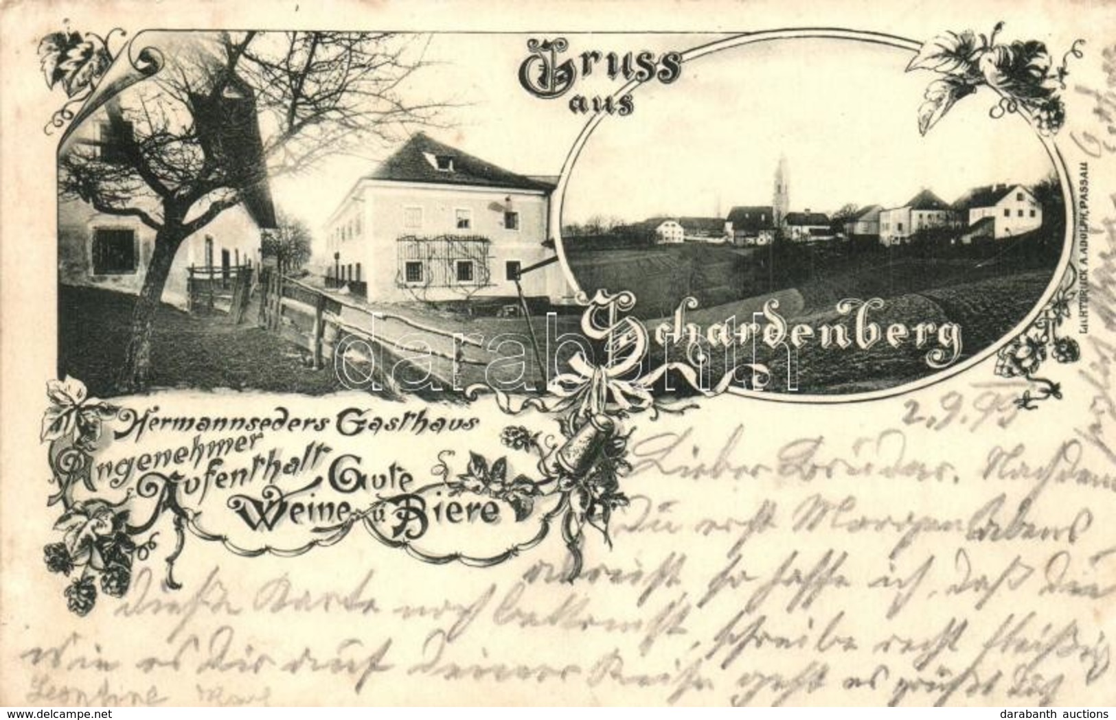 T2 1899 Schardenberg, Hermannseders Gasthaus. A. Adolph / Guest House. Art Nouveau, Floral - Ohne Zuordnung