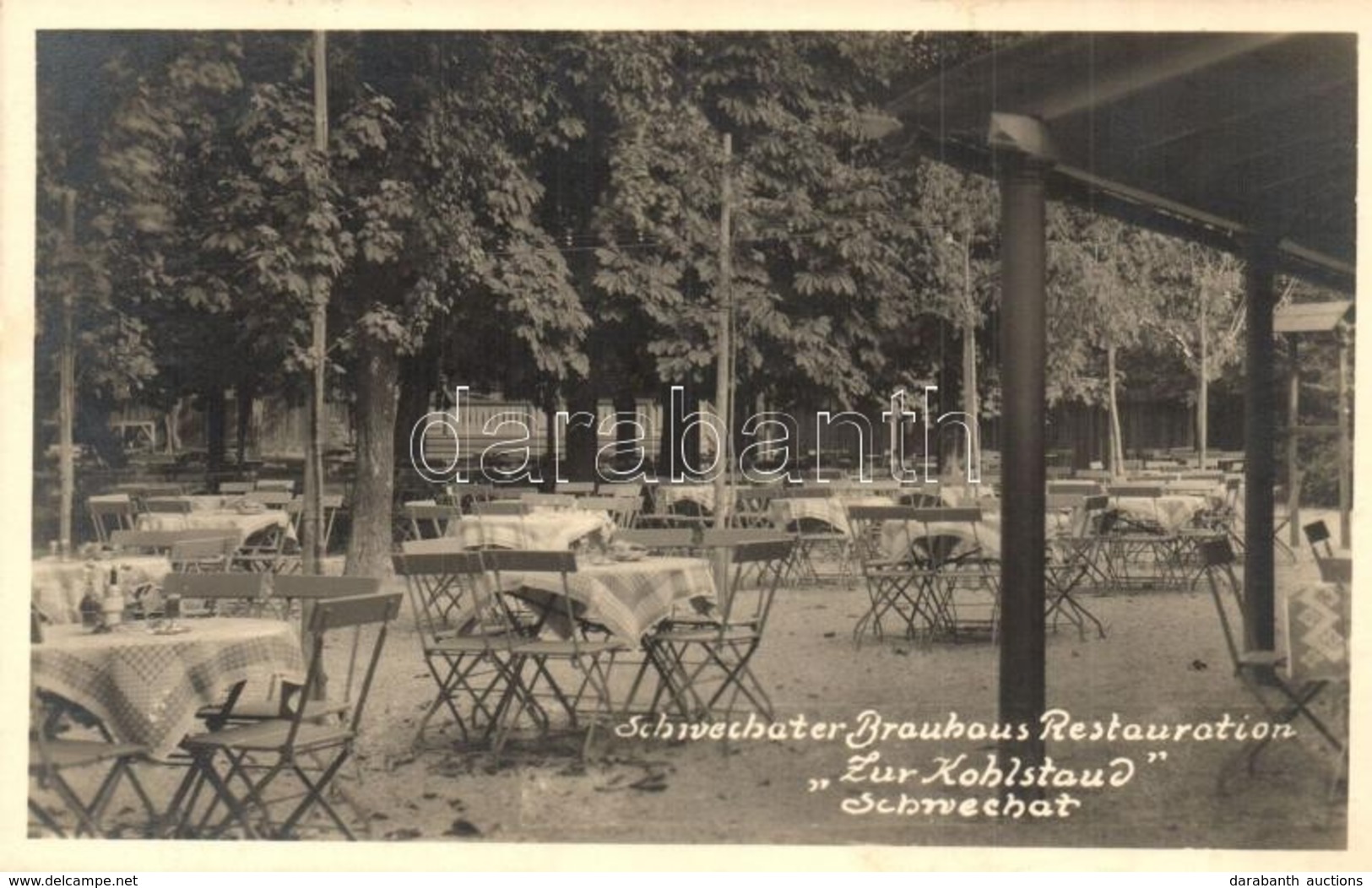 * T1/T2 1937 Schwechat, Schwechater Brauhaus Restauration Zur Kohlstaud / Beer House And Restaurant, Garden - Non Classificati
