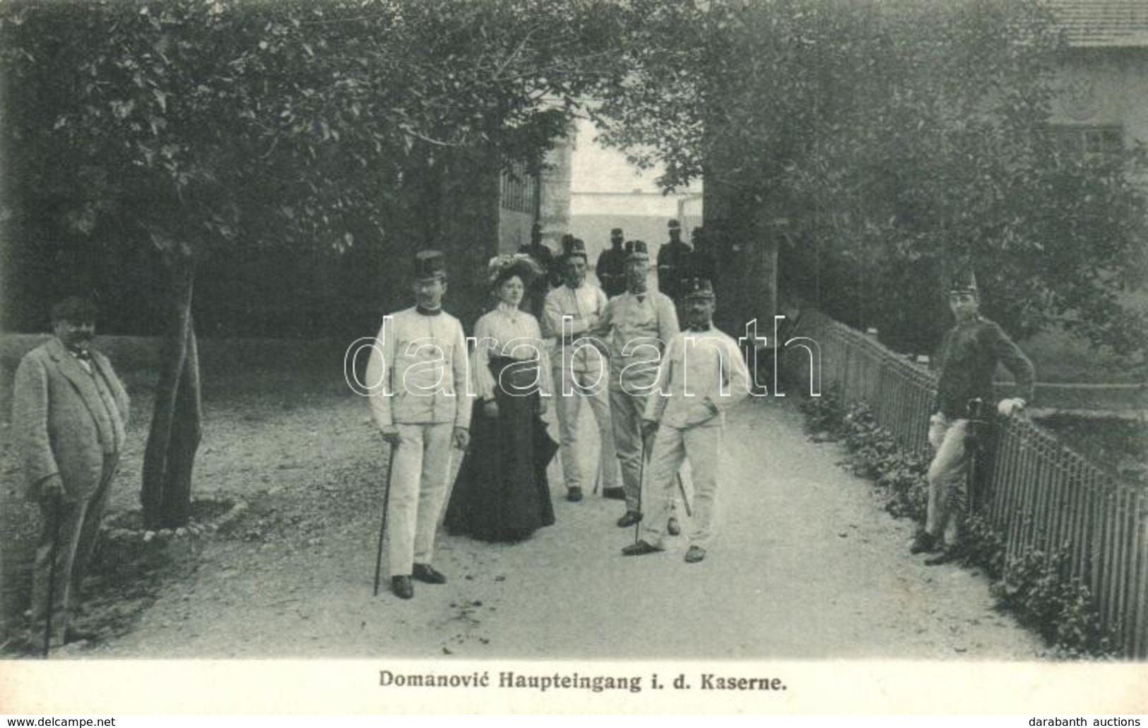 ** T2 Domanovi?i, Domanovic; Haupteingang I. D. Kaserne. Pacher & Kisic, Mostar. Nr. 586/1905. / Military Barracks Entry - Unclassified