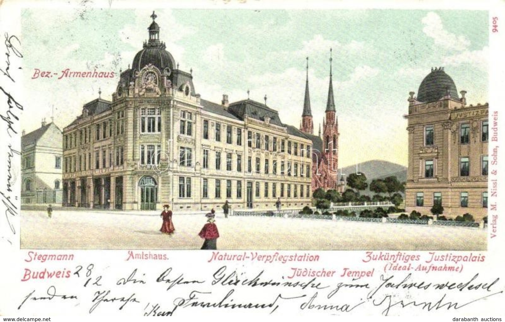 T2/T3 Ceské Budejovice, Budweis; Stegmann, Bez.-Armenhaus, Amtshaus, Jüdischer Tempel, Zukünftiges Jistizpalais / Poorho - Non Classificati