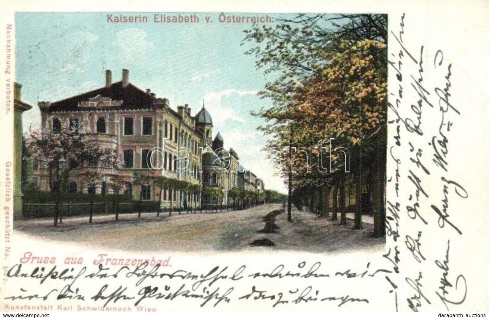 T2/T3 Frantiskovy Lazne, Franzensbad; Kaiserin Elisabeth V. Österreich / Street View With Synagogue. Judaica - Non Classificati