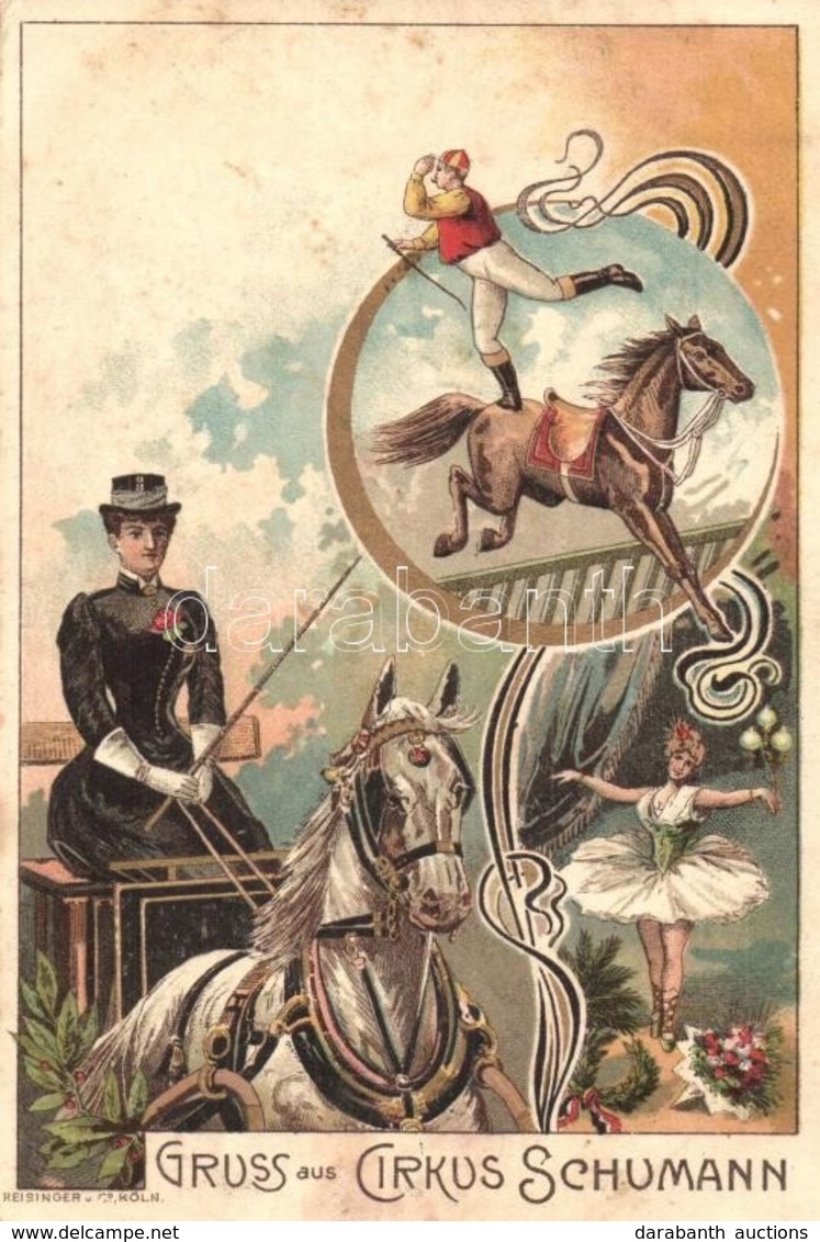 ** T2/T3 ~1899 Copenhagen, Gruss Aus Cirkus Schumann / Circus Advertisement, Horse Show. Reisinger & Co. Art Nouveau, Li - Non Classificati