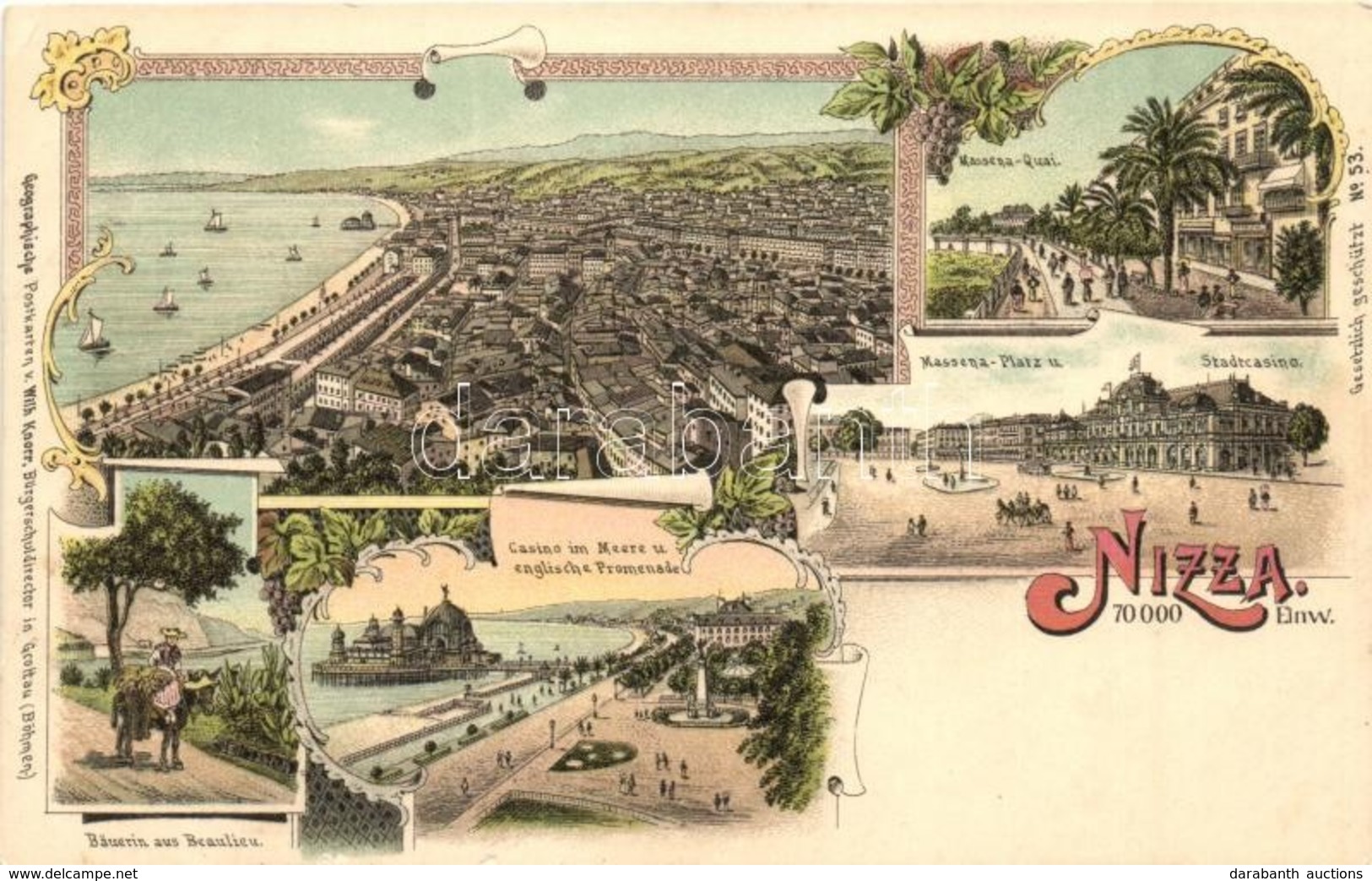 ** T2/T3 Nice, Nizza; Massena Quai Und Platz, Stadtcasino, Bauerin Aus Beaulieu. Geographische Postkarte V. Wilhelm Knor - Unclassified