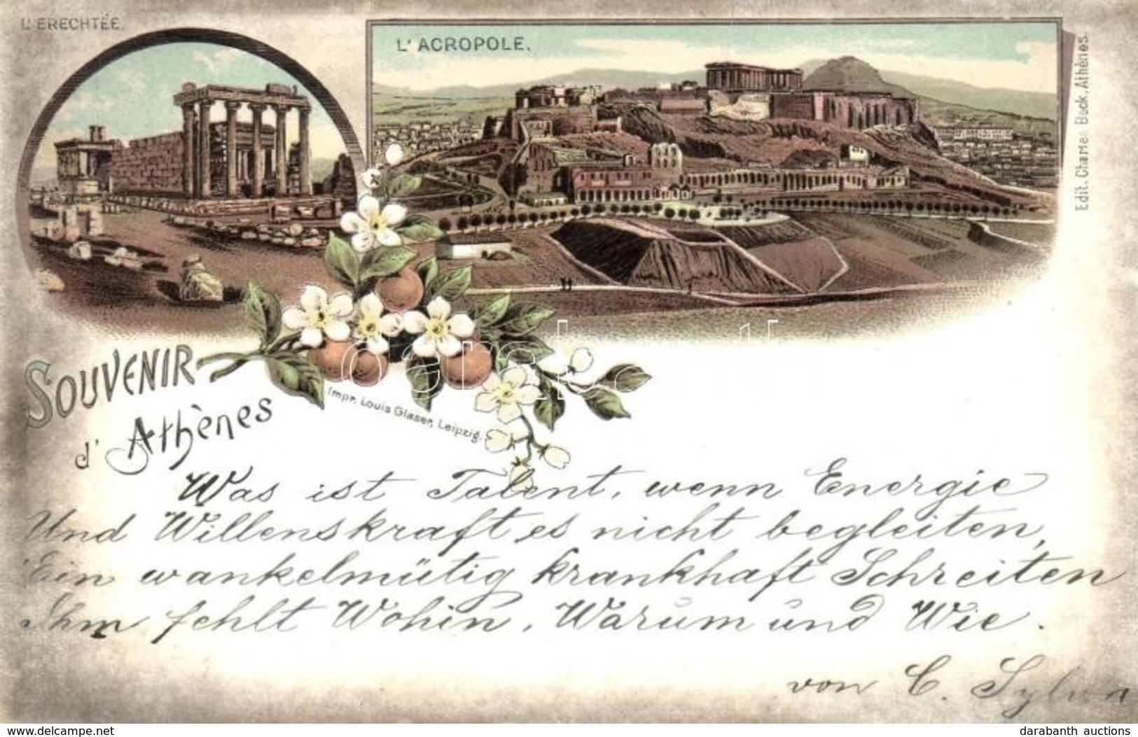 * T2 ~1899 Athens, Athína, Athenes; L'Acropole, L'Erechtée. Louis Glaser / Acropolis, Erechtheus. Art Nouveau, Floral, L - Non Classificati