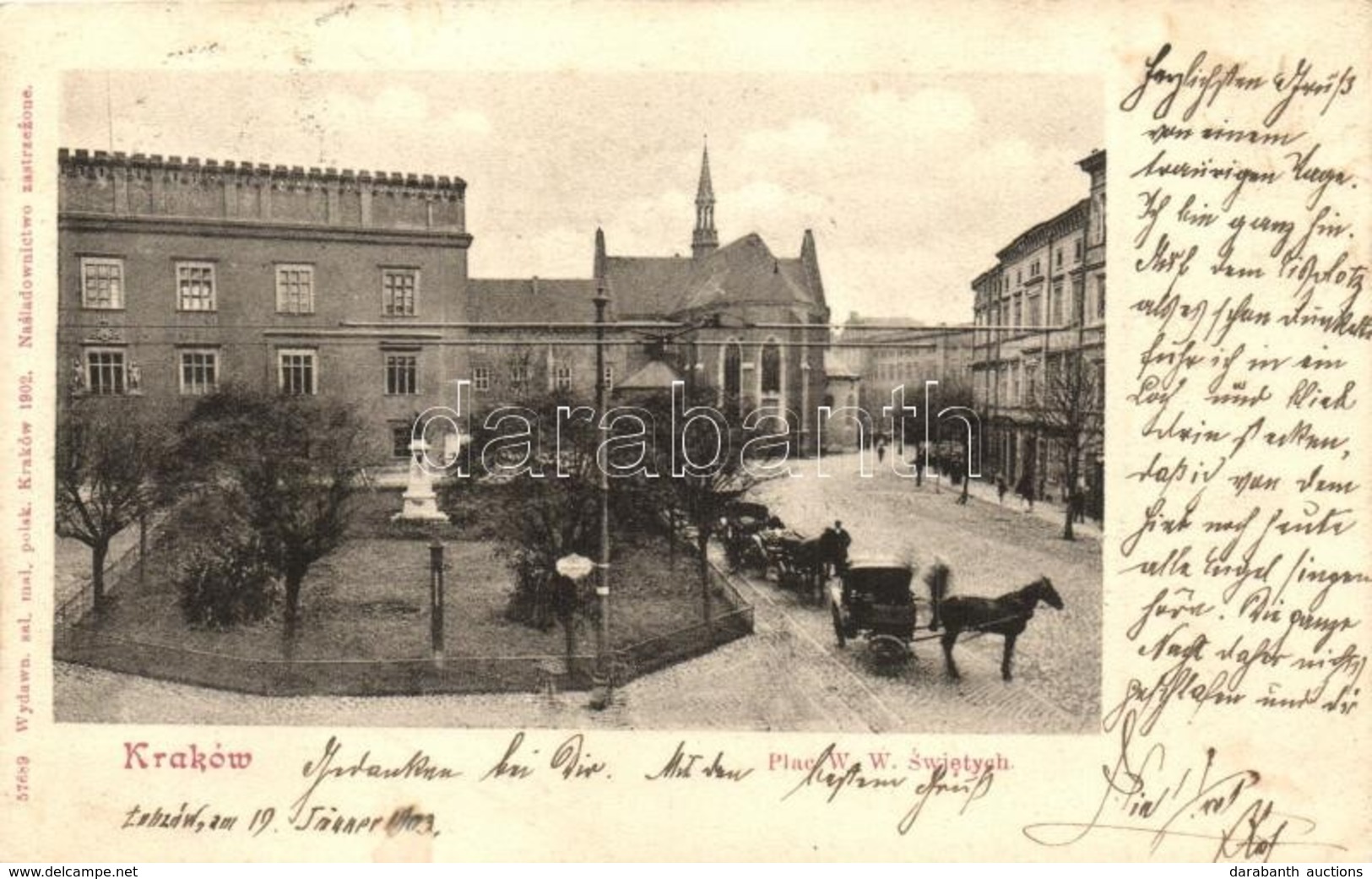 T1/T2 1903 Kraków, Krakkó; Plac W.W. Swietych / Square With Statue And Horse Carts - Non Classificati