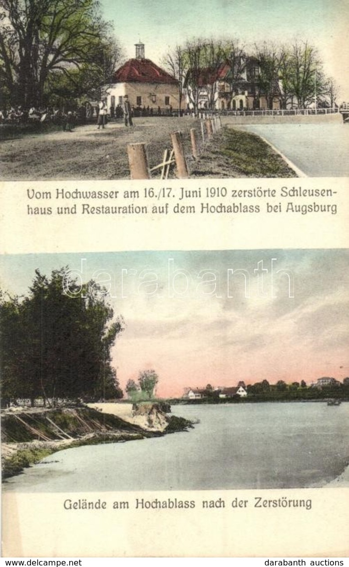 ** T1/T2 1910 Augsburg, Hochablass;  Vom Hochwasser Zerstörte Schleusenhaus Und Restauration / Restaurant, Flood - Non Classificati