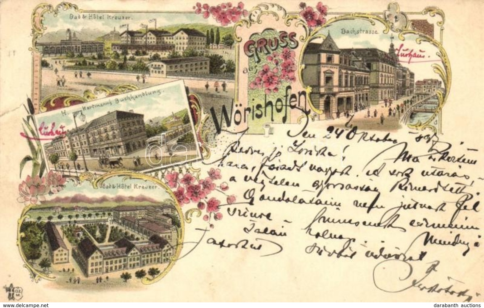 T3 1897 (Vorläufer!) Bad Wörishofen, Bad Und Hotel Kreuzer, Bachstrasse, H. Hartmann's Buchhandlung / Spa And Hotel, Str - Non Classificati