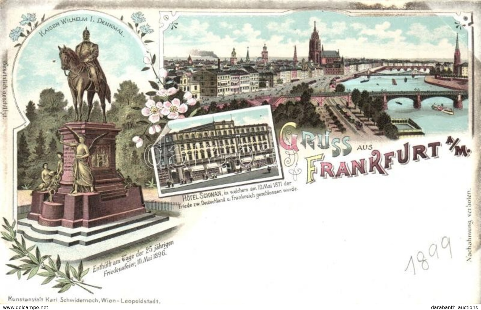 ** T2 ~1899 Frankfurt, Kaiser Wilhelm I. Denkmal, Hotel Scwann / Monument, Hote. Karl Schwidernoch Art Nouveau, Floral,  - Non Classificati