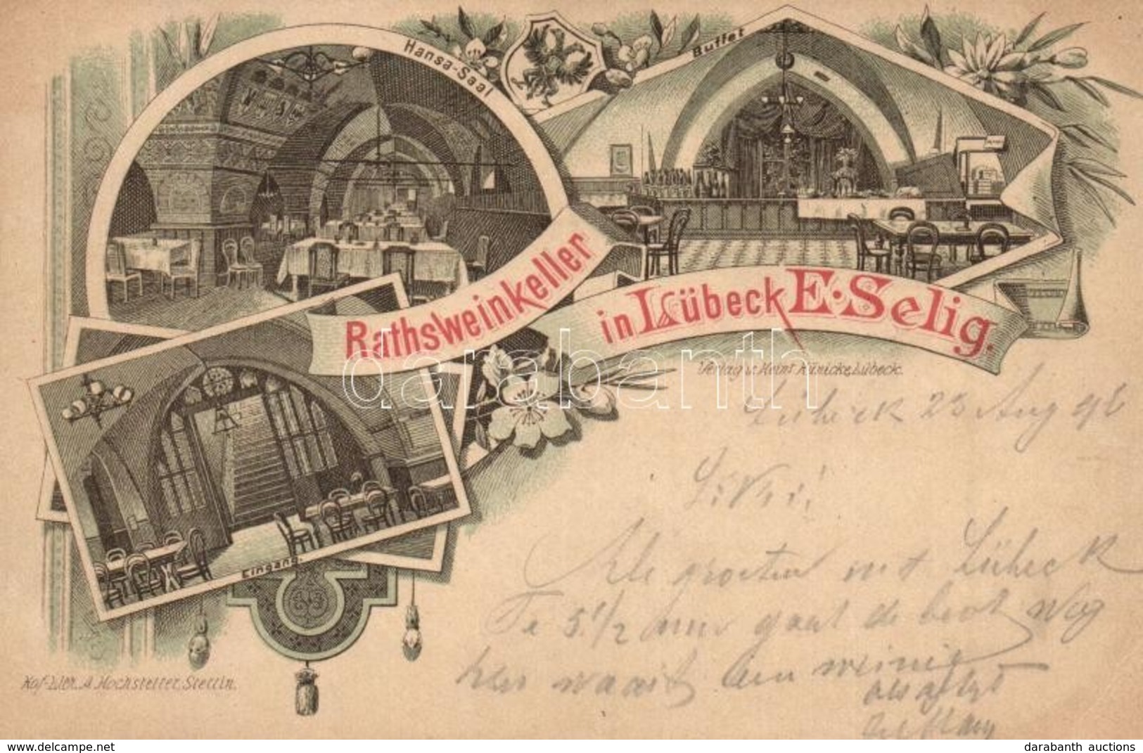 T2/T3 1896 (Vorläufer!) Lübeck, Rathsweinkeller E. Selig, Hansa-Saal, Buffet, Eingang / Wine Bar Interior. Art Nouveau,  - Non Classificati