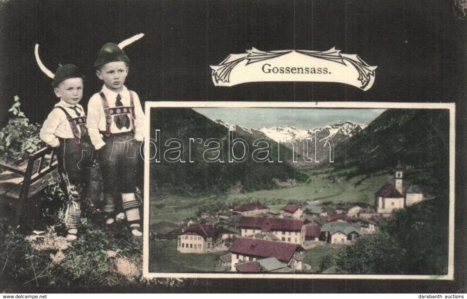 ** T2/T3 Colle Isarco, Gossensass (Südtirol); Tyrolean Children. Art Nouveau Montage. No. 13519/399. B. Lehrburger 1906. - Non Classificati