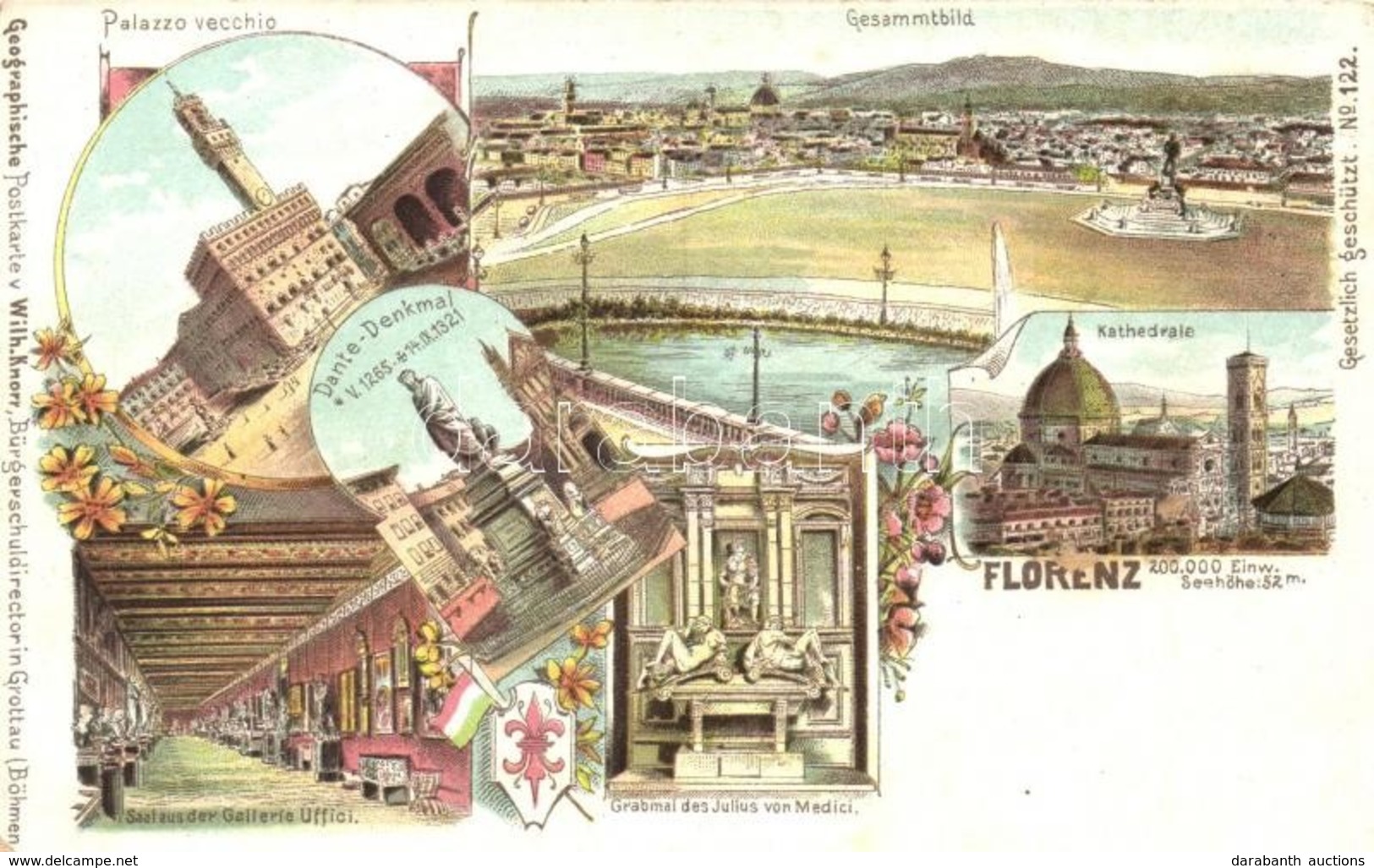 ** T2/T3 Firenze, Florence, Florenz. Geographische Postkarte V. Wilhelm Knorr No. 122. Art Nouveau Litho (fl) - Non Classificati
