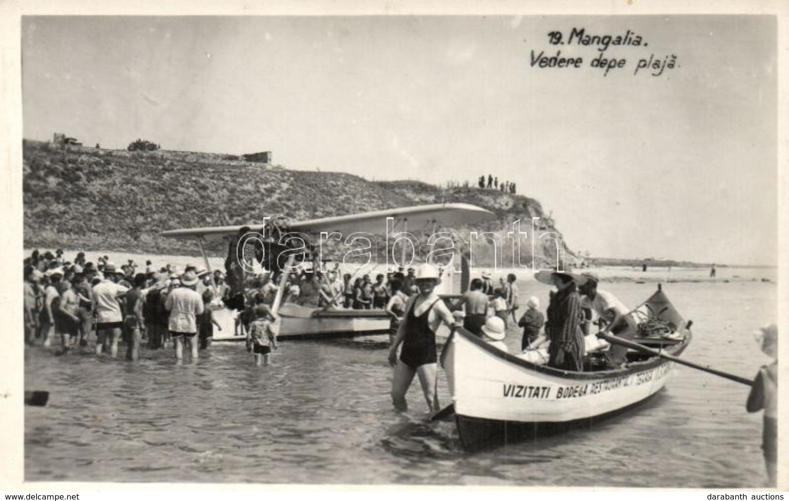 ** T1/T2 Mangalia, Vedere Depe Plaja / Hydroplane, Boat With The Advertisement Of 'Bodega Restaurant'. Photo - Non Classificati