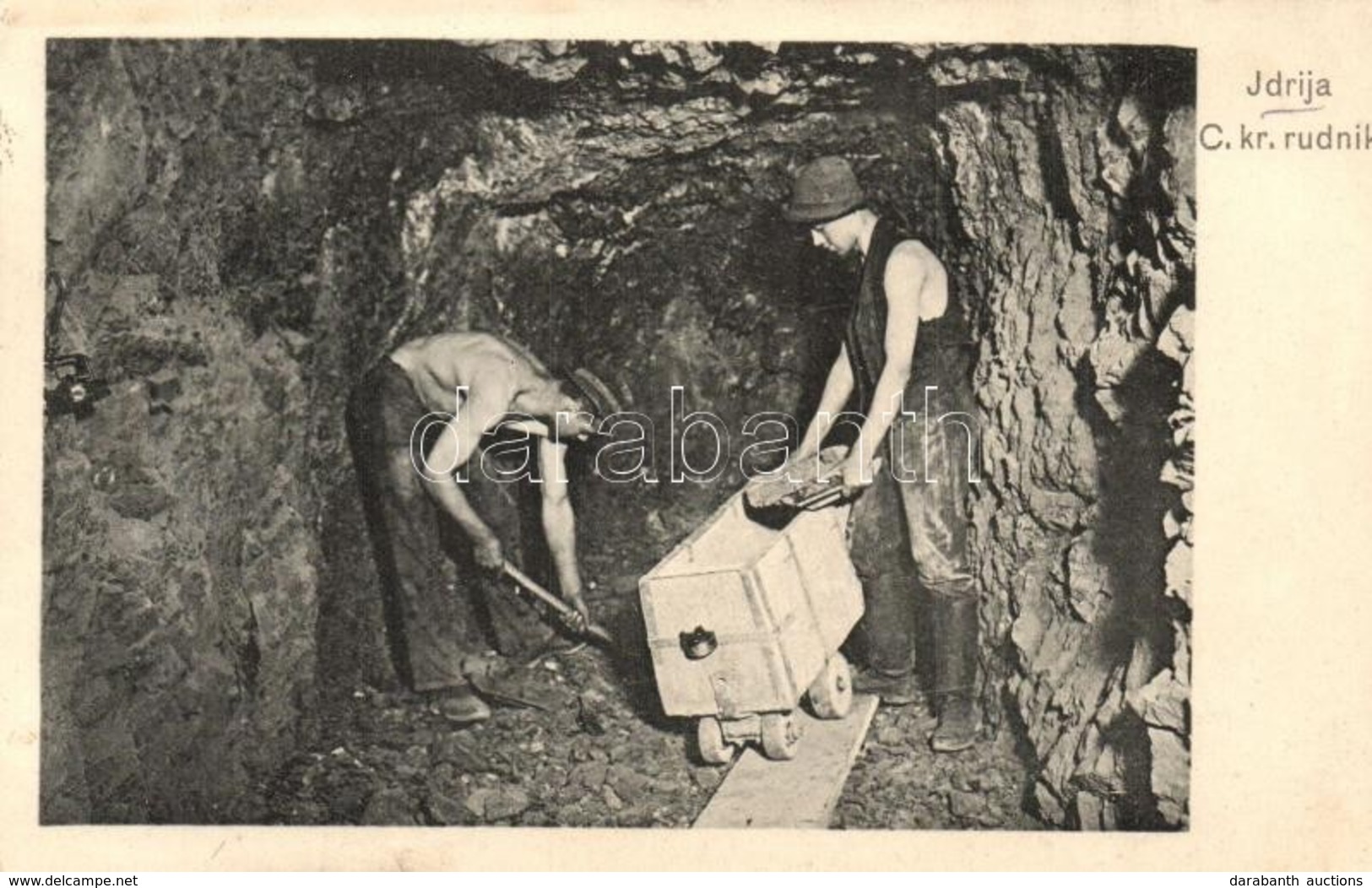 T2 Idrija, C.kr. Rudnik / Mine Interior With Miners And Mine Cart - Non Classificati