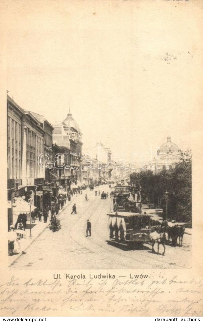 * T2/T3 1903 Lviv, Lwów, Lemberg; Ul. Karola Ludwika / Street View With Horse-drawn Tram (Rb) - Unclassified