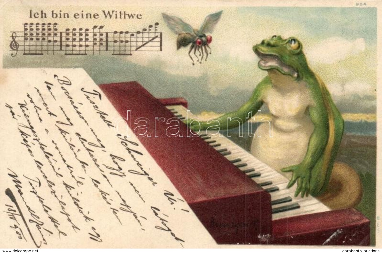 T2/T3 1900 Ich Bin Eine Wittwe / Frog Playing On The Piano With Fly. Litho (EK) - Non Classificati