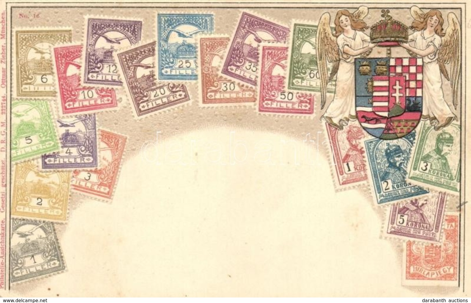 ** T2/T3 Hungary. Hungarian Stamps And Coat Of Arms. Ottmar Zieher Philatelie-Ansichtskarte Nr. 16. Emb. Litho (EK) - Non Classificati