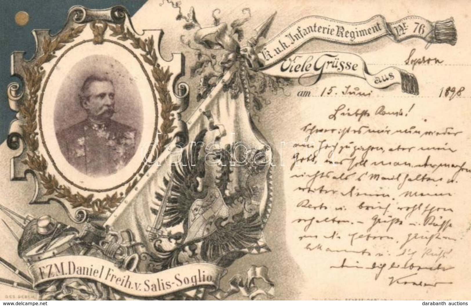 T2 1898 FZM. Daniel Freih. Von Salis-Soglio. K.u.K. Infanterie Regiment Nr. 76. Senfelder's Art Nouveau, Flag Litho - Non Classificati