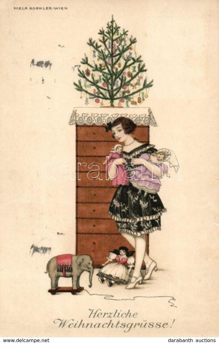 T2 Herzlichen Weihnachtsgrüsse! Wiener Künstler Postkarte M. Munk Nr. 1037 S: Mela Koehler - Non Classificati