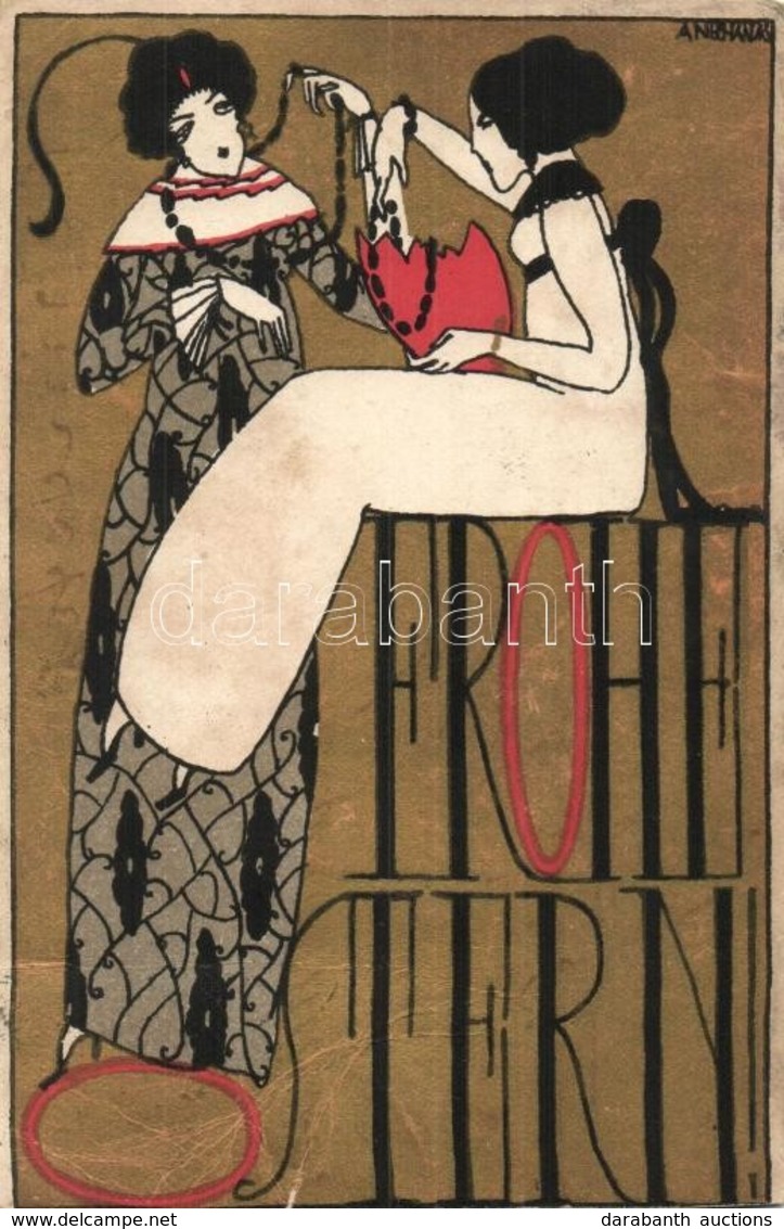 T3/T4 Frohe Ostern! / Golden Easter Greeting Art Nouveau Postcard. Wiener Werkstätte No. 794. S: Arnold Nechansky (alul  - Non Classificati