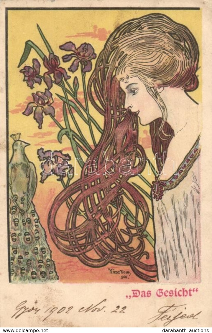 T2/T3 1902 Das Gesicht / Art Nouveau Lady With Peacock S: Kieszkow (EK) - Non Classificati