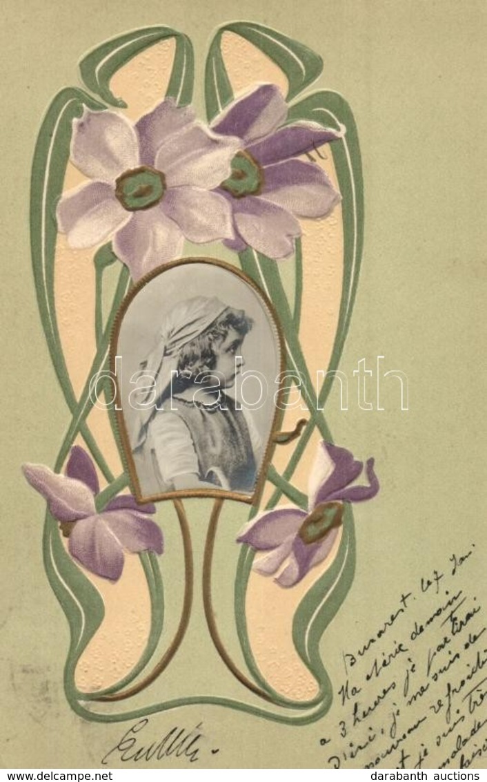 T2 1905 Little Girl. Art Nouveau, Floral, Emb. Litho - Non Classificati