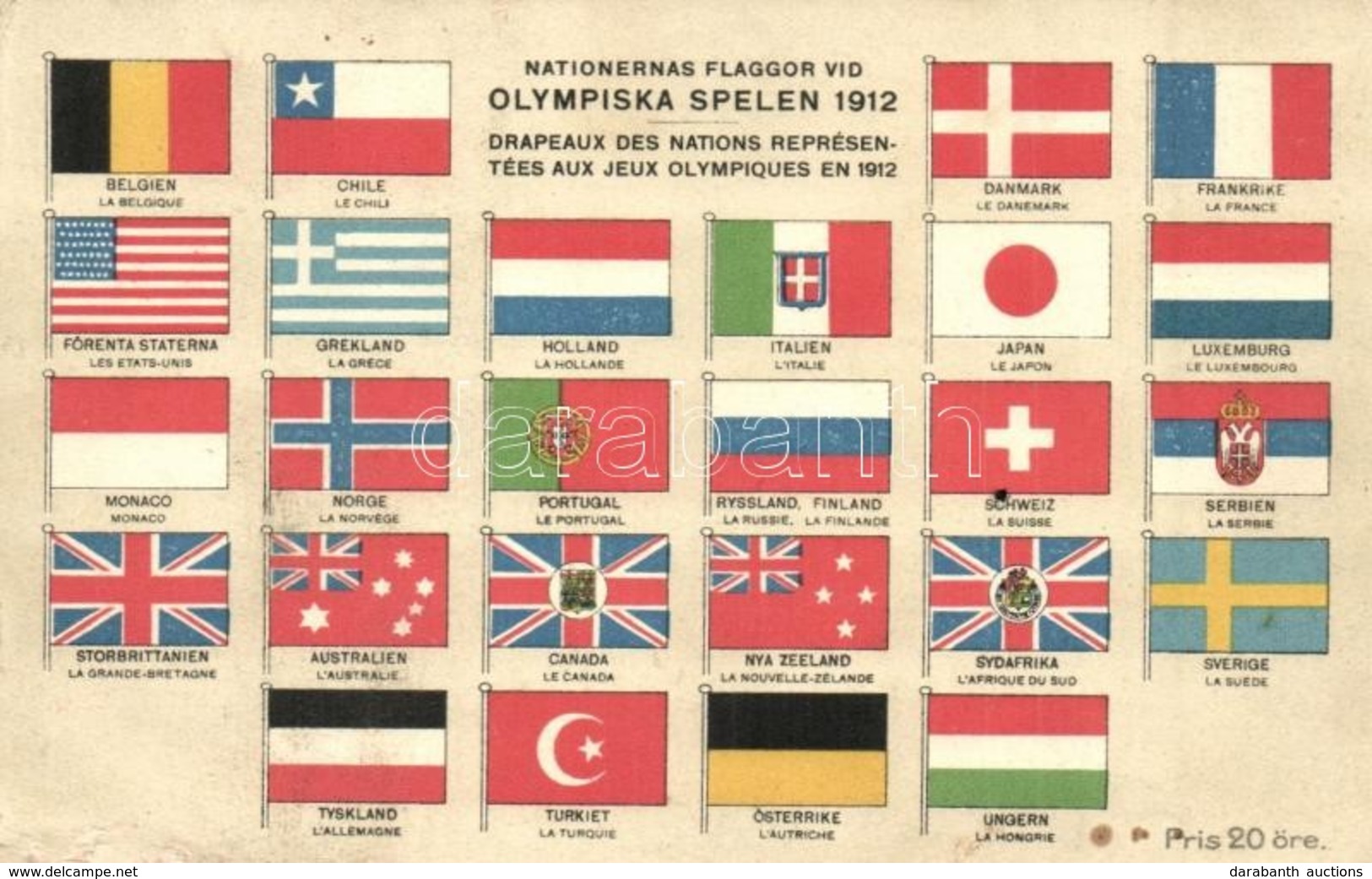 ** T2/T3 1912 Nationernas Flaggor Vid Olympiska Spelen / 1912 Summer Olympics In Stockholm. National Flags (small Tear) - Non Classificati