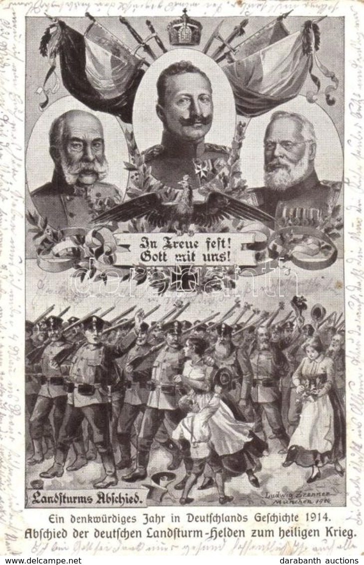 T2/T3 1914 In Treue Fest! Gott Mit Uns! Landssturms Abschied / Viribus Unitis Propaganda Postcard, Franz Joseph, Wilhelm - Non Classificati