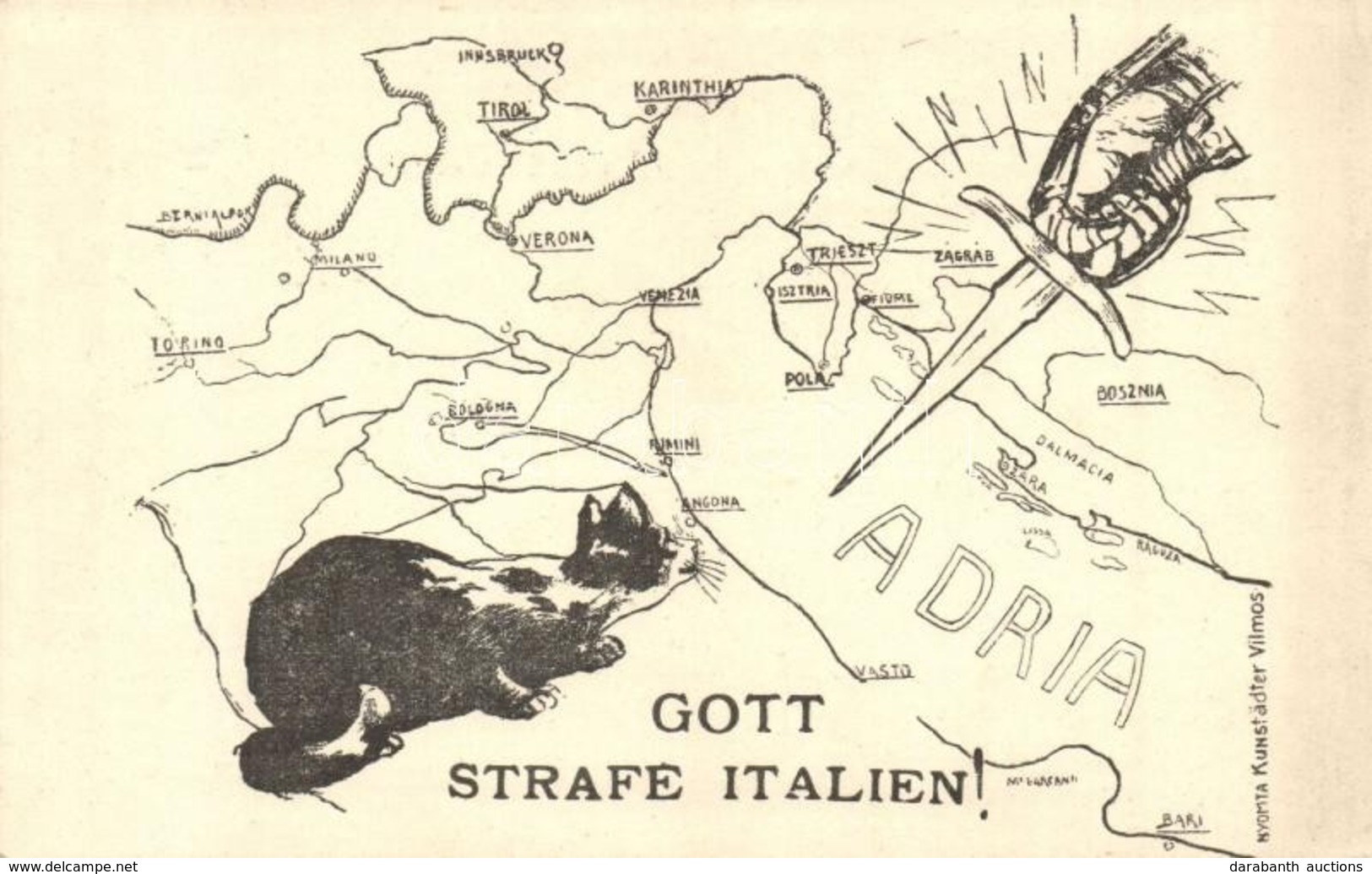 ** T1 Gott Strafe Italien! / Pusztuljon álnok Itália! Nyomta Kunstädter Vilmos / God Punishes Italy! WWI Anti-Italian Pr - Non Classificati