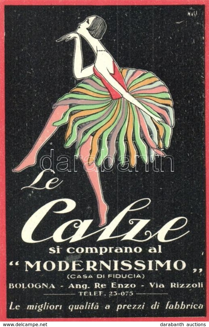 ** T1 Le Calze Si Comprano Al Modernissimo. Bologna, Ang. Re Enzo / 'Modernissimo' Italian Stockings Advertisement. Mina - Non Classificati